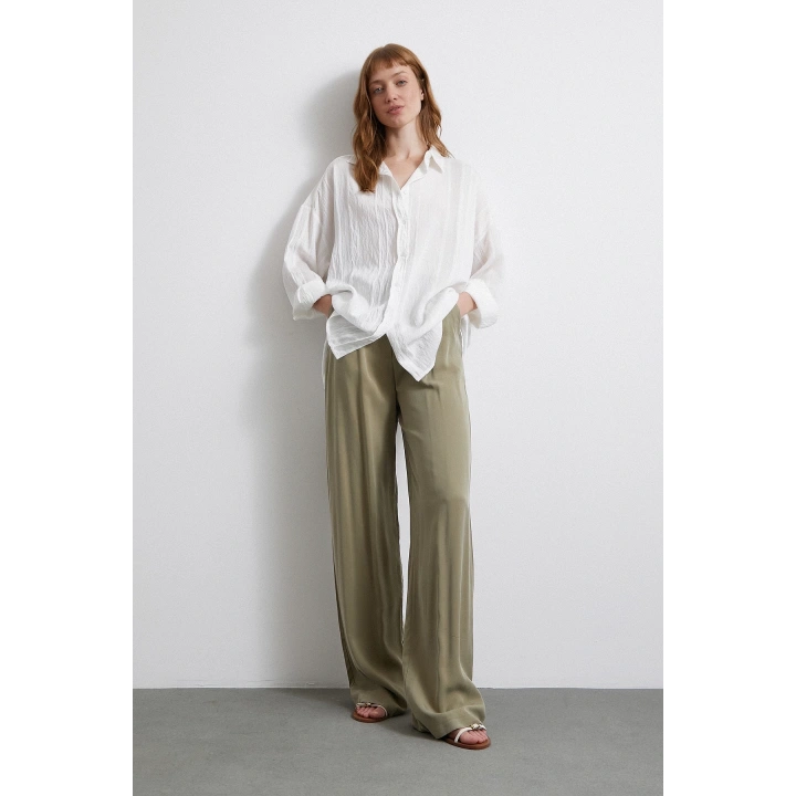 Dantel Detaylı Transparan Pamuklu Gömlek Beyaz