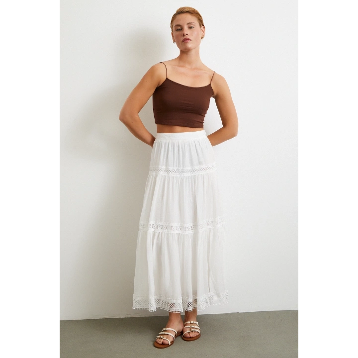 Dantelli Maxi Etek Beyaz