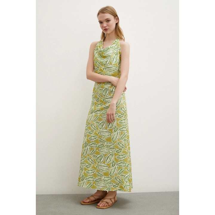 Degaje Yaka Maxi Elbise Yeşil
