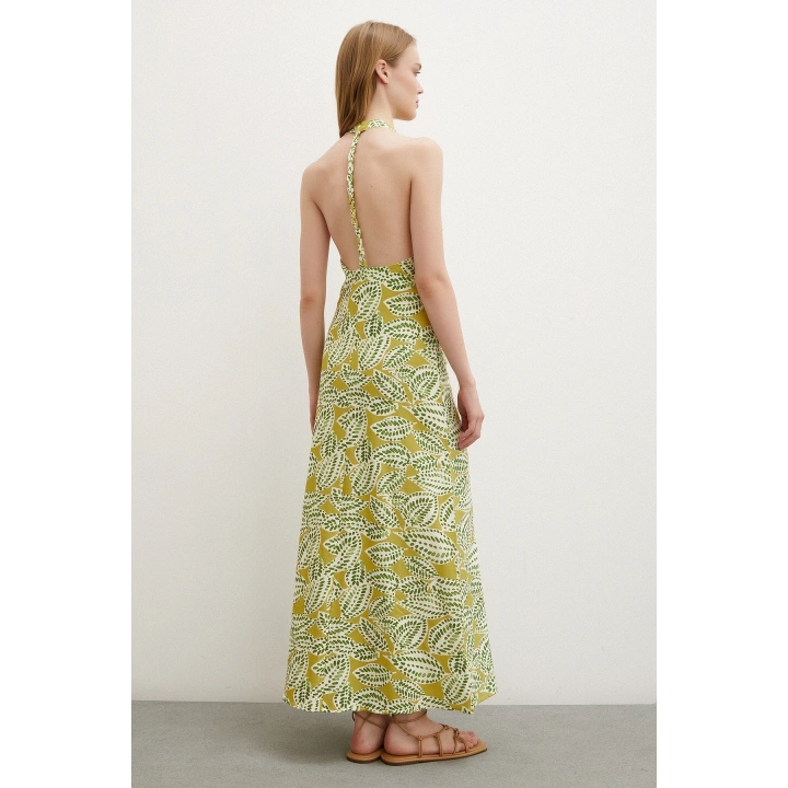 Degaje Yaka Maxi Elbise Yeşil