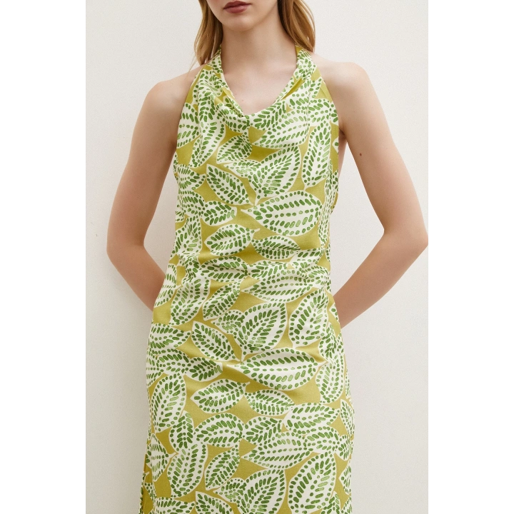 Degaje Yaka Maxi Elbise Yeşil