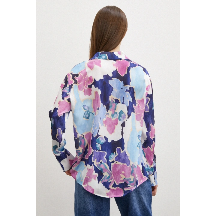 Desenli Gofret Gömlek Lacivert