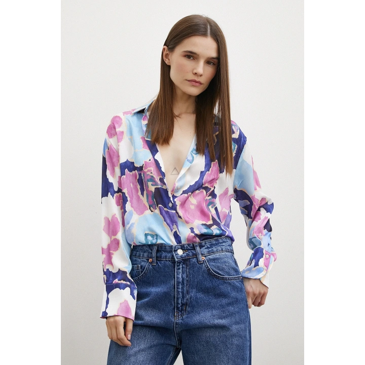 Desenli Gofret Gömlek Lacivert