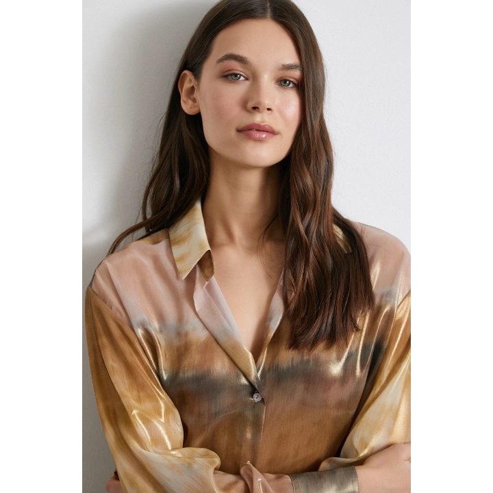 Desenli Krinkıl Gömlek Haki