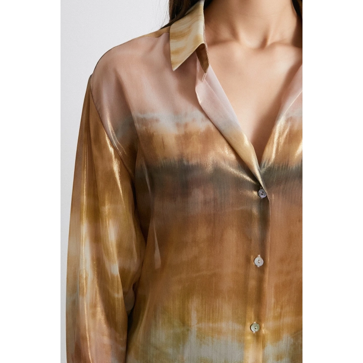 Desenli Krinkıl Gömlek Haki