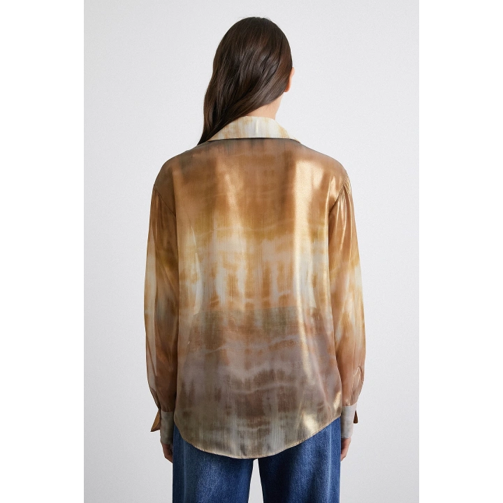 Desenli Krinkıl Gömlek Haki