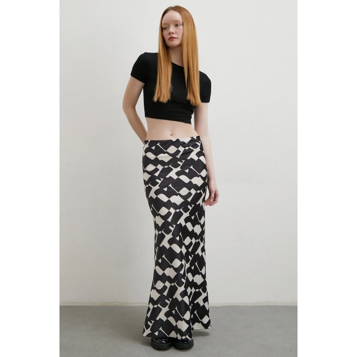 Desenli Maxi Verev Etek Bej