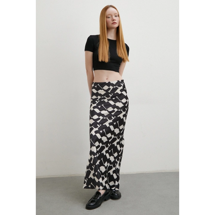 Desenli Maxi Verev Etek Bej