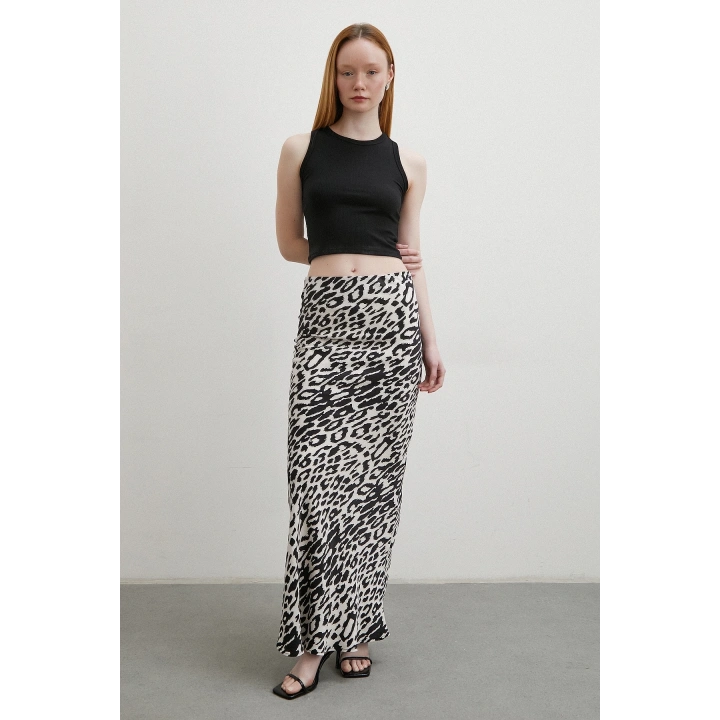 Desenli Maxi Verev Etek Ekru