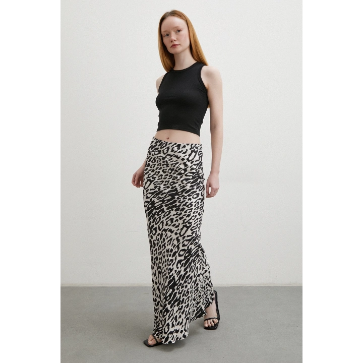 Desenli Maxi Verev Etek Ekru