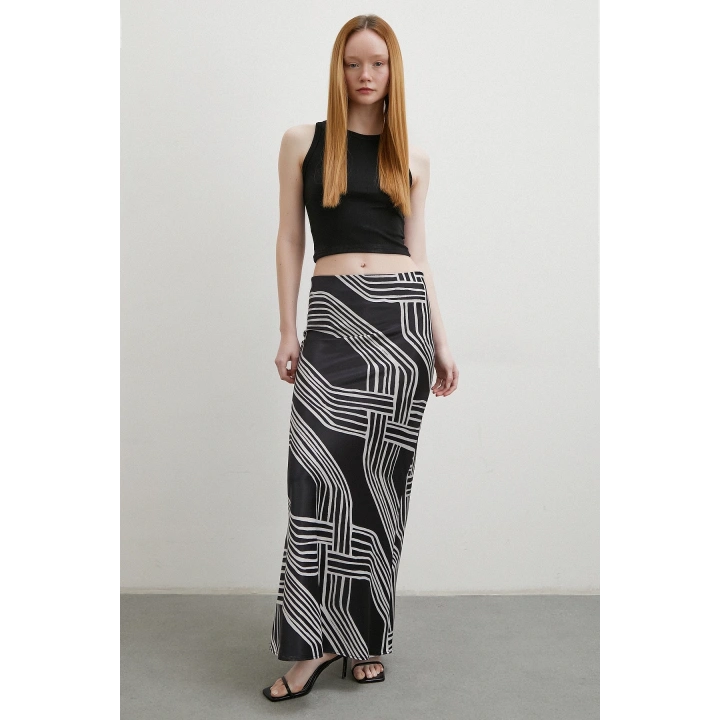 Desenli Maxi Verev Etek Siyah