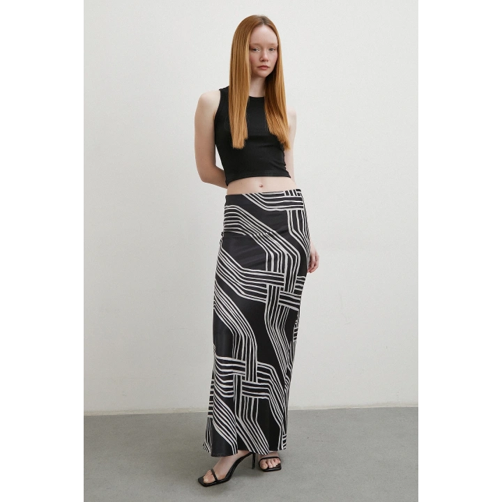 Desenli Maxi Verev Etek Siyah