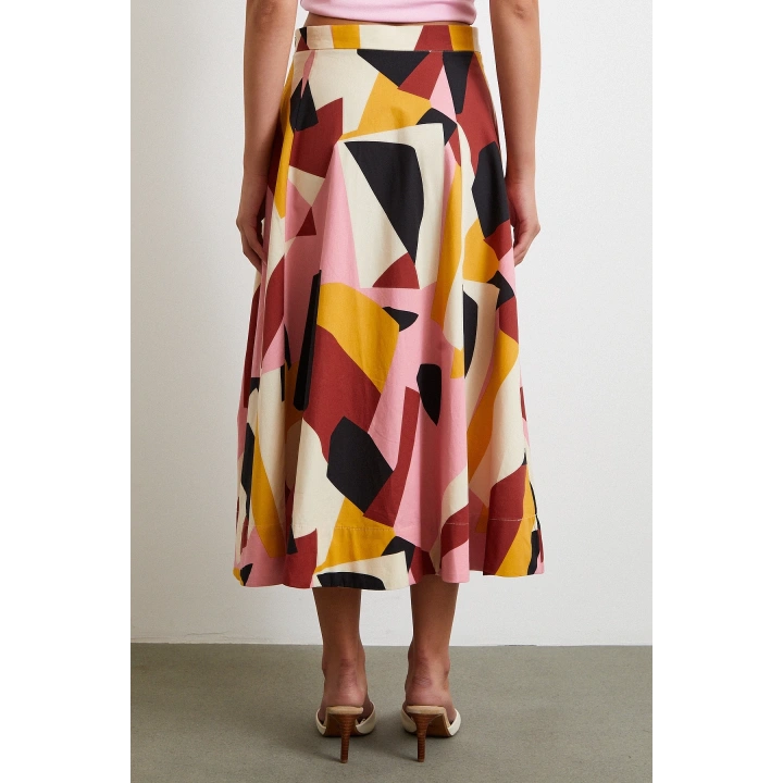 Desenli Midi Etek Pembe