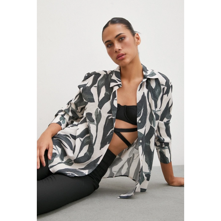 Desenli Modal Gömlek Haki