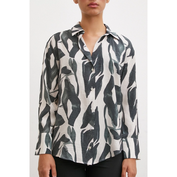 Desenli Modal Gömlek Haki