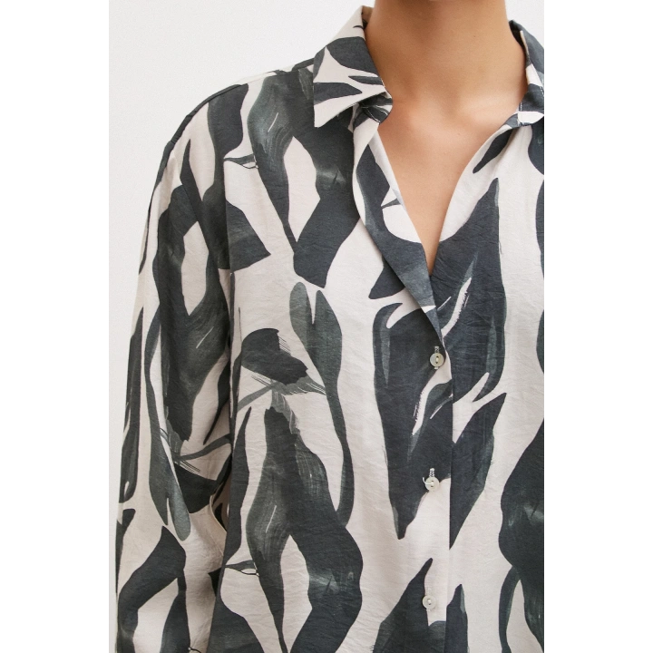 Desenli Modal Gömlek Haki