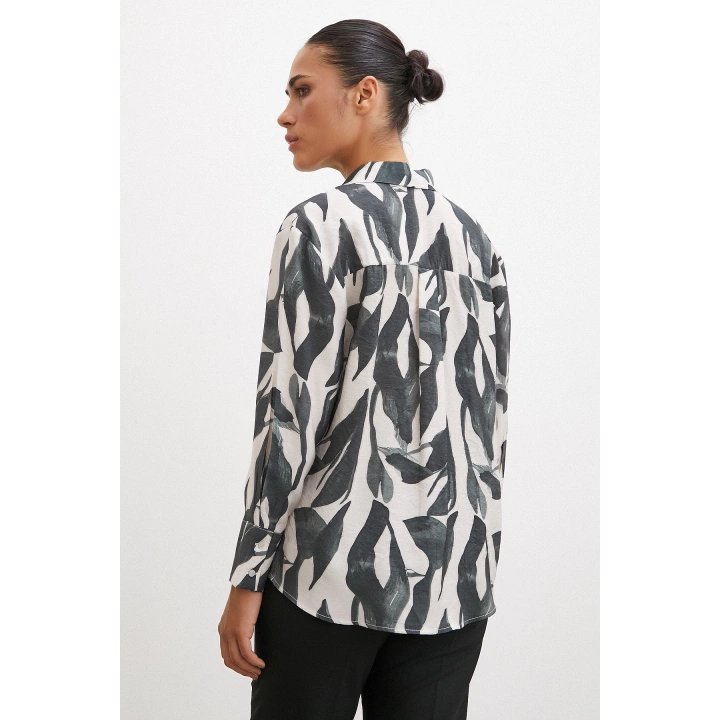 Desenli Modal Gömlek Haki