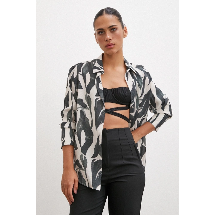 Desenli Modal Gömlek Haki