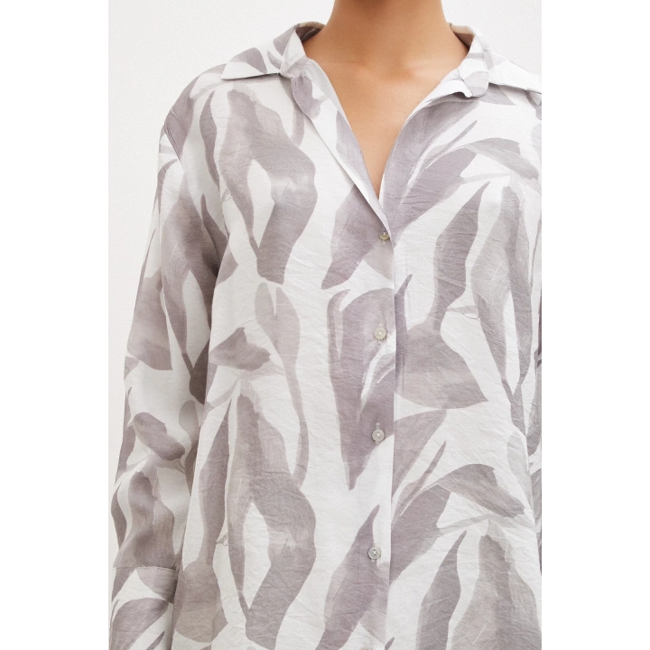 Desenli Modal Gömlek Vizon