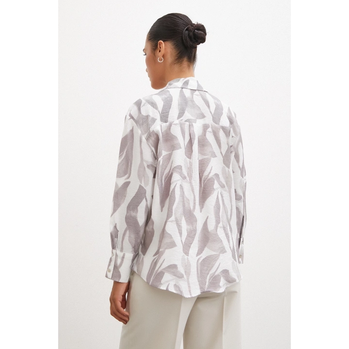 Desenli Modal Gömlek Vizon