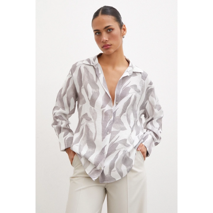 Desenli Modal Gömlek Vizon