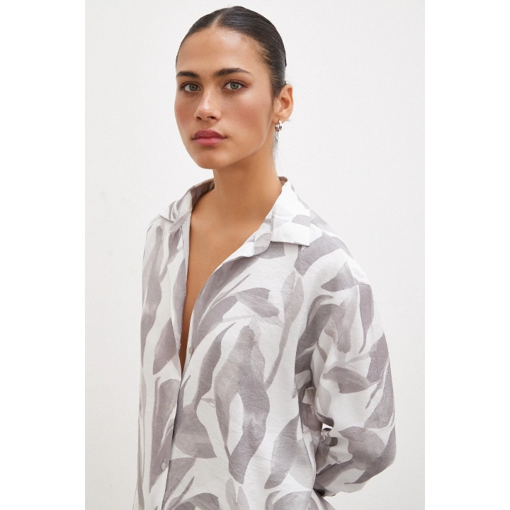 Desenli Modal Gömlek Vizon