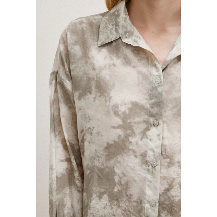 Desenli Oversize Gömlek Gri