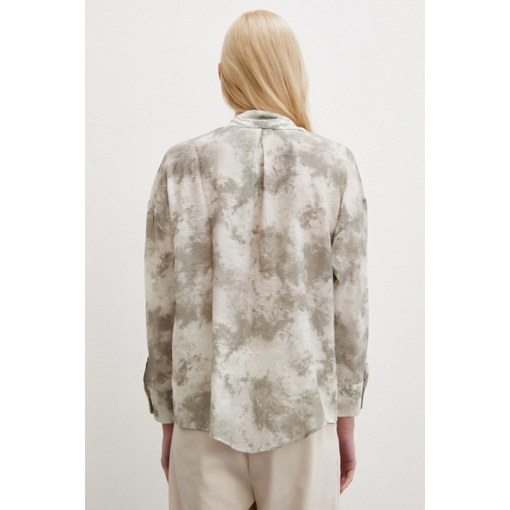 Desenli Oversize Gömlek Gri