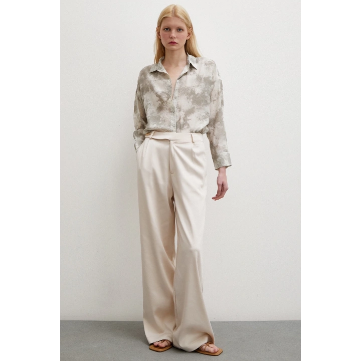 Desenli Oversize Gömlek Gri