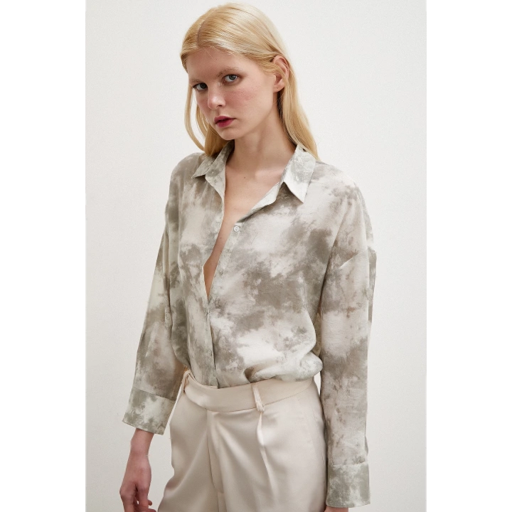 Desenli Oversize Gömlek Gri