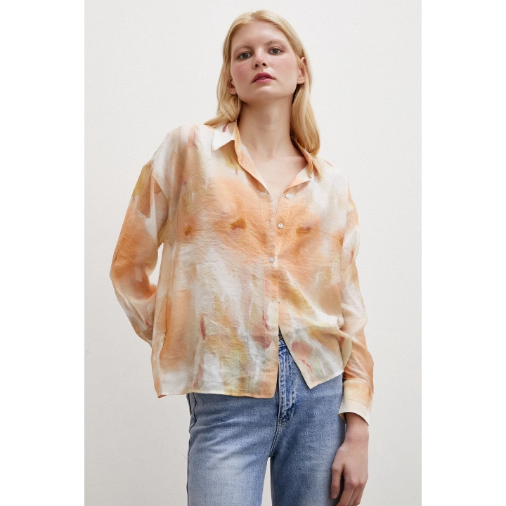 Desenli Oversize Gömlek Turuncu