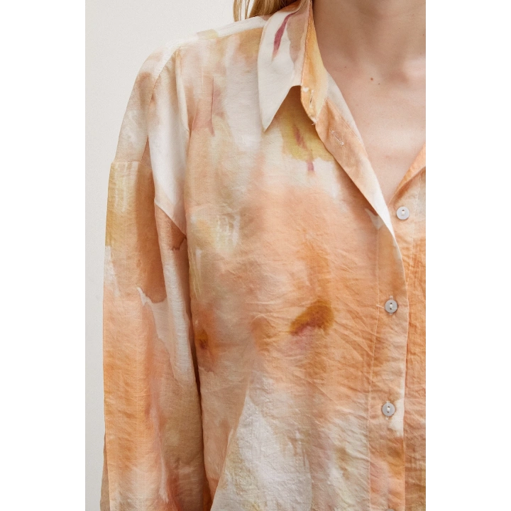 Desenli Oversize Gömlek Turuncu