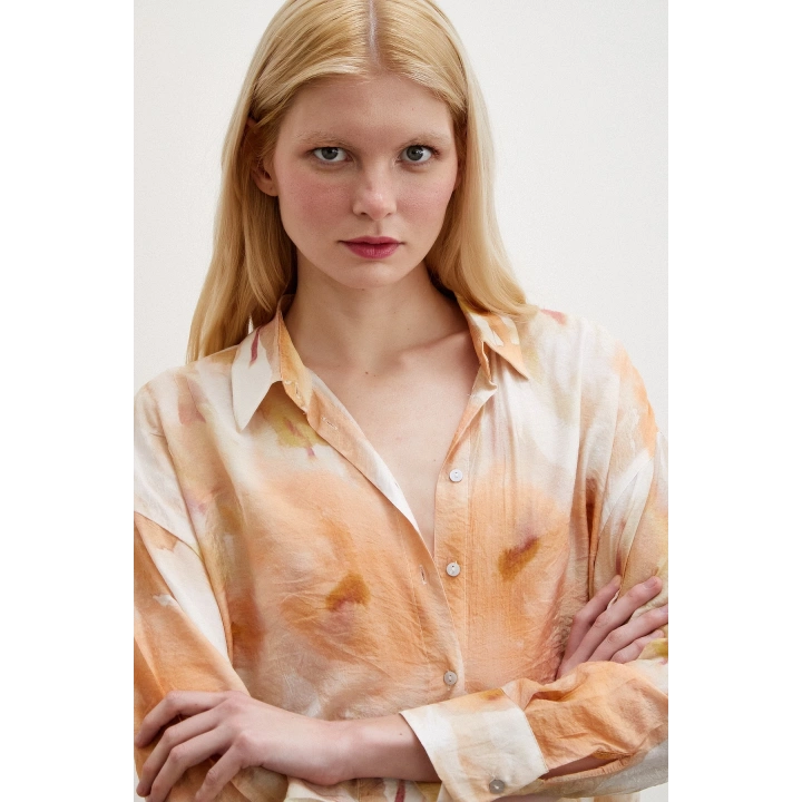 Desenli Oversize Gömlek Turuncu