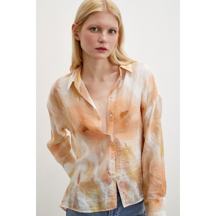 Desenli Oversize Gömlek Turuncu