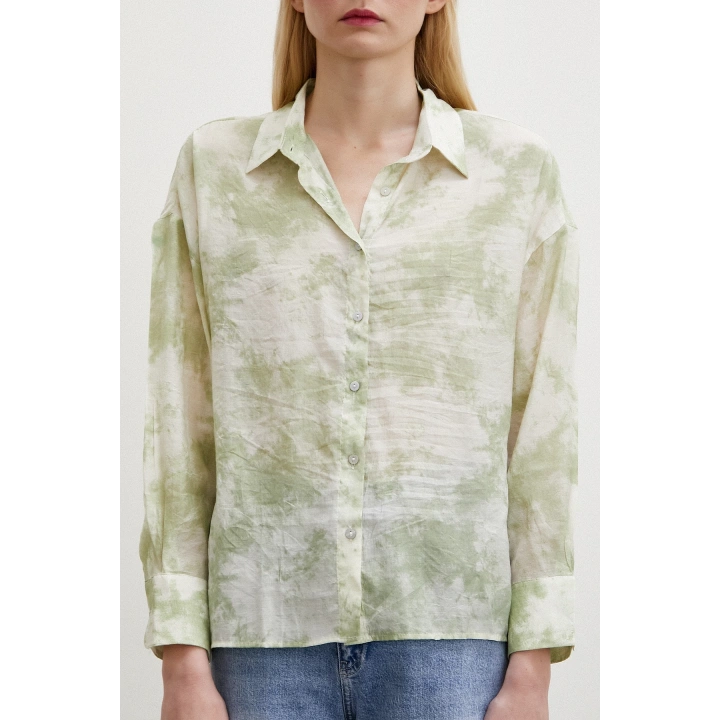 Desenli Oversize Gömlek Yeşil