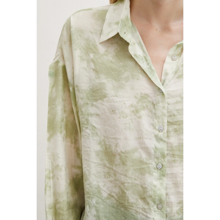 Desenli Oversize Gömlek Yeşil