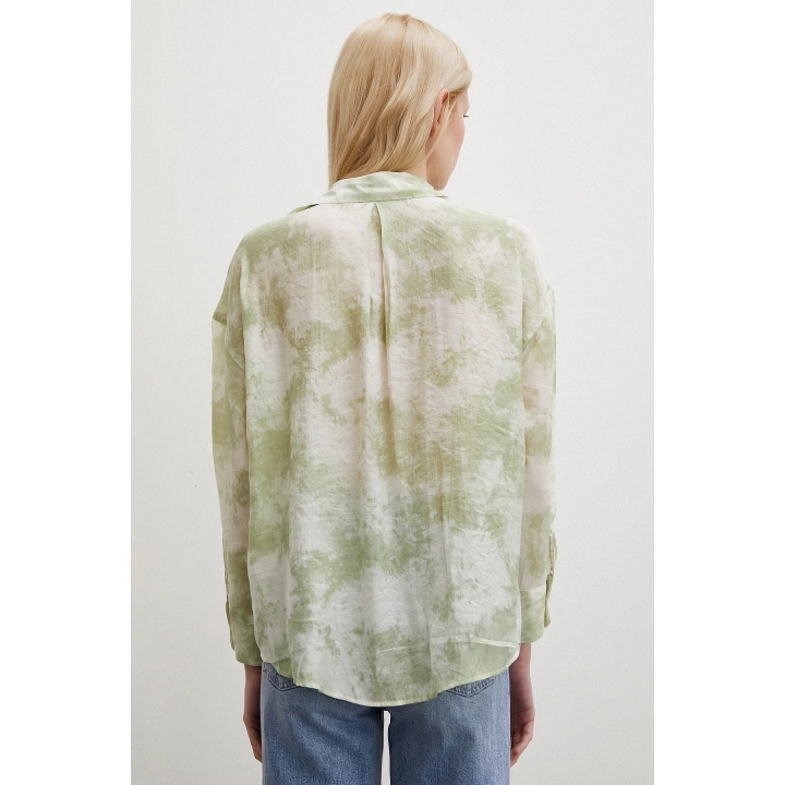 Desenli Oversize Gömlek Yeşil