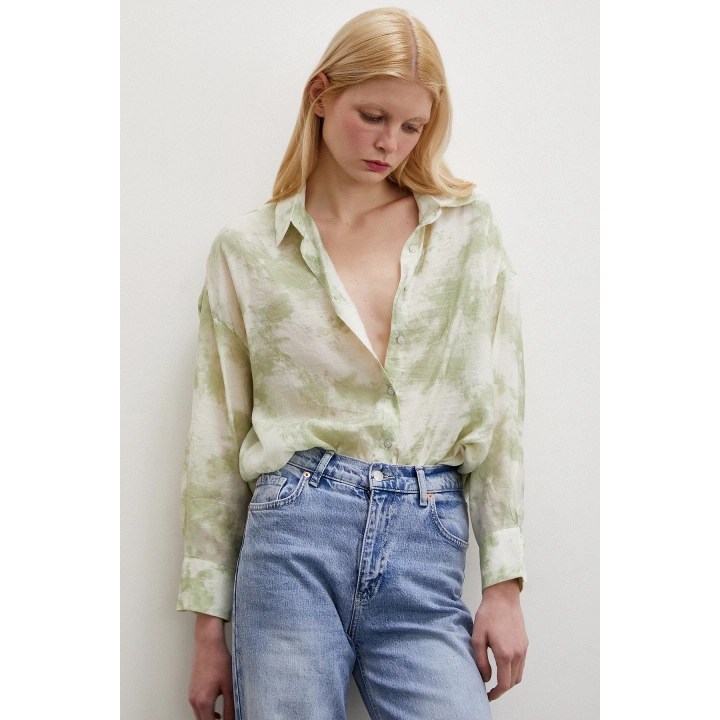 Desenli Oversize Gömlek Yeşil