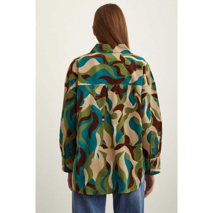 Desenli Poplin Gömlek Bej