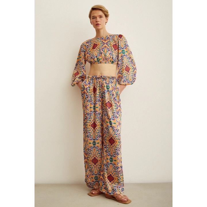 Desenli Salaş Pantolon Gold