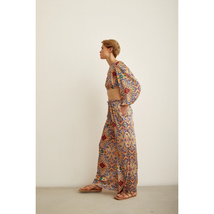 Desenli Salaş Pantolon Gold