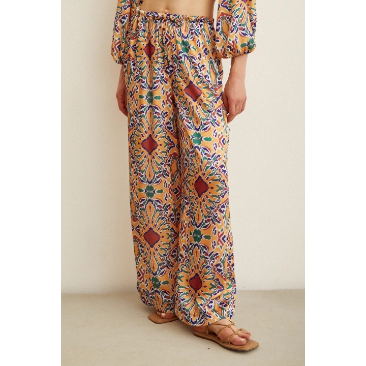 Desenli Salaş Pantolon Gold