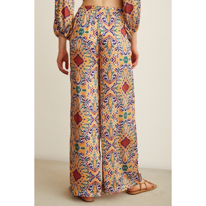 Desenli Salaş Pantolon Gold