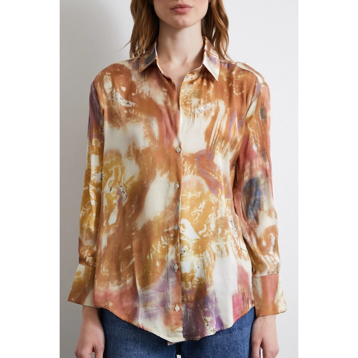 Desenli Saten Gömlek Lila