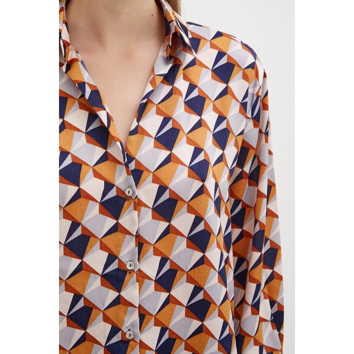 Desenli Saten Gömlek Pudra