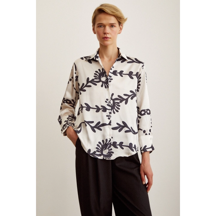 Desenli  Saten Gömlek Siyah