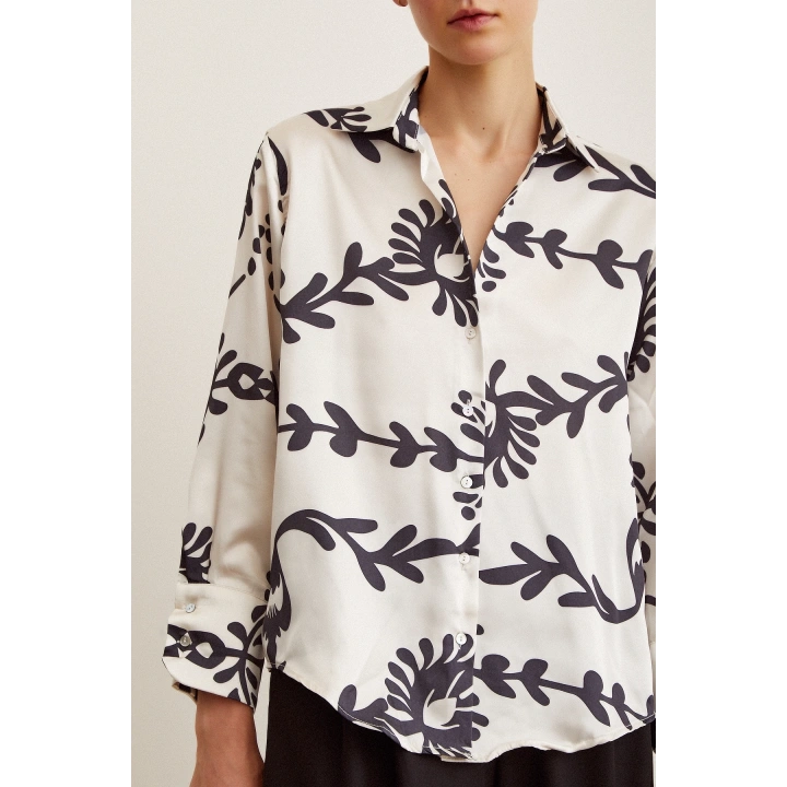 Desenli  Saten Gömlek Siyah