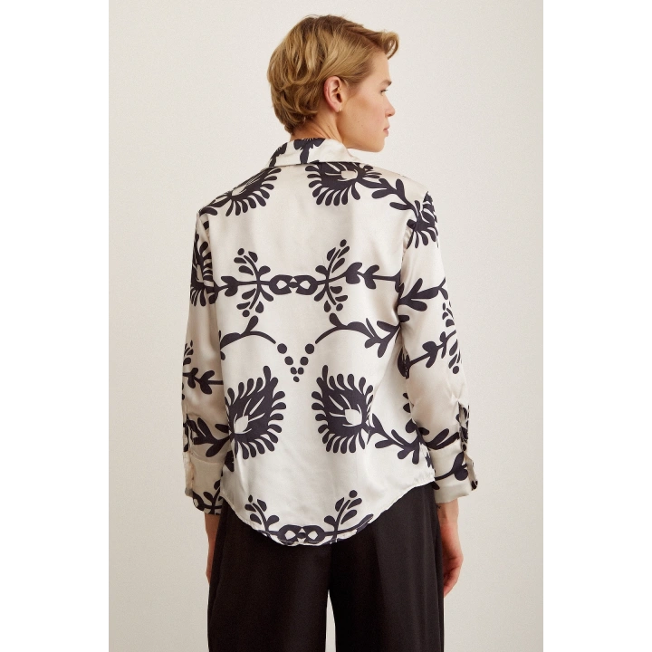 Desenli  Saten Gömlek Siyah