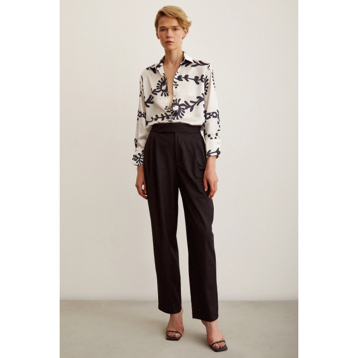 Desenli  Saten Gömlek Siyah