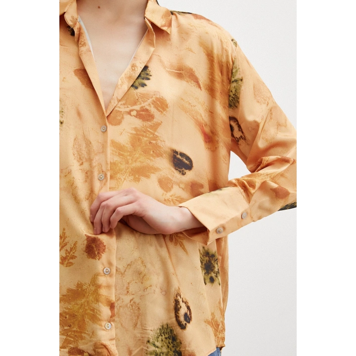 Desenli Saten Gömlek Somon